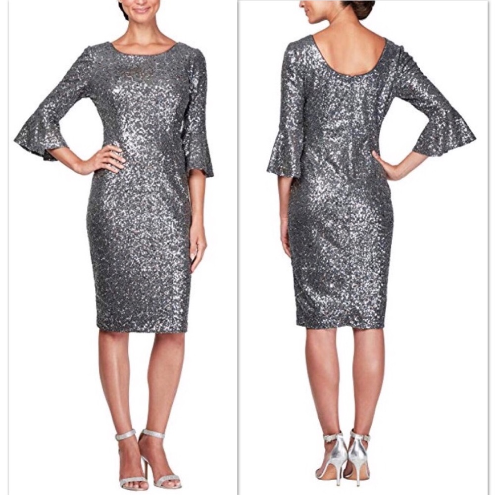 🎉HOST PICK!🎉Alex Evenings fully sequined bell sleeve party dress